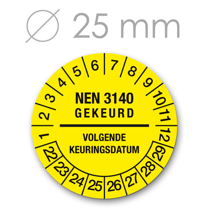 Keuringssticker 25 mm GEEL